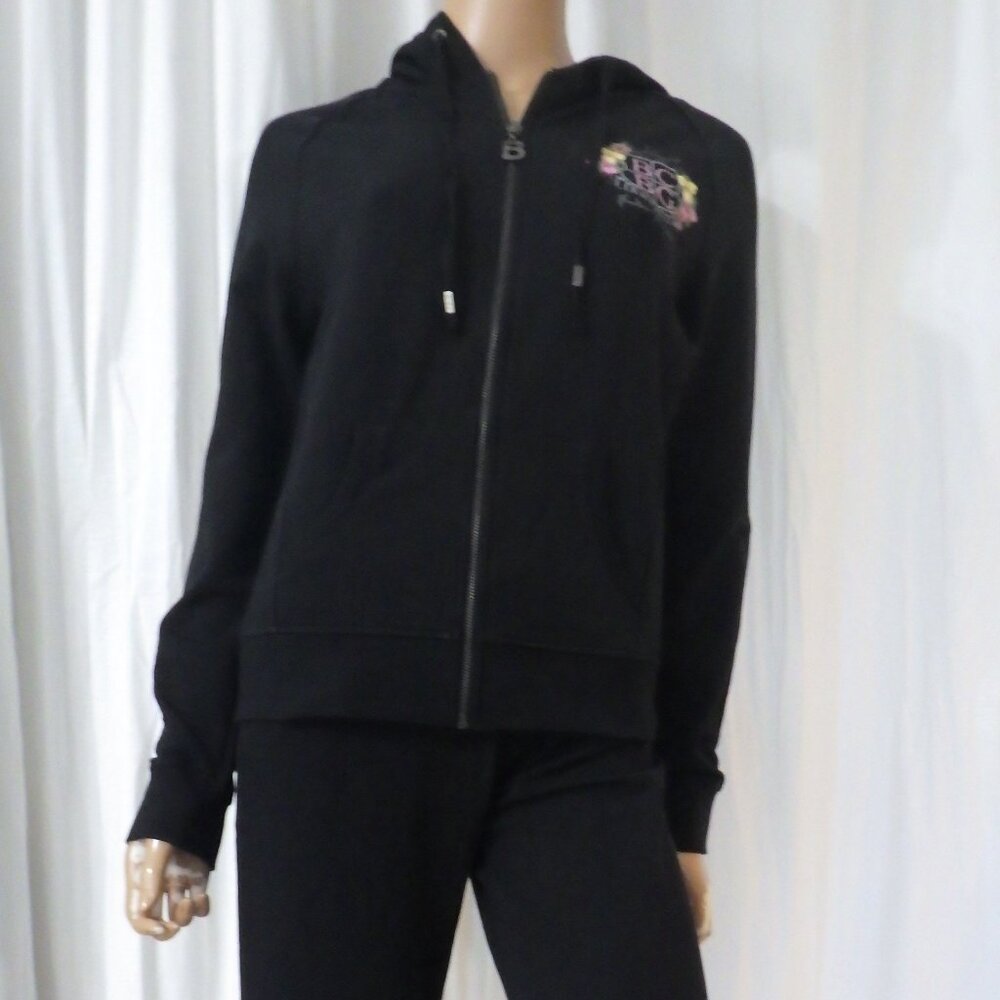 NWT BCBG sz MED, LG, XL 95% cotton PASTEL FLORAL & BLACK 2 PC TRACKSUIT - Picture 5 of 16